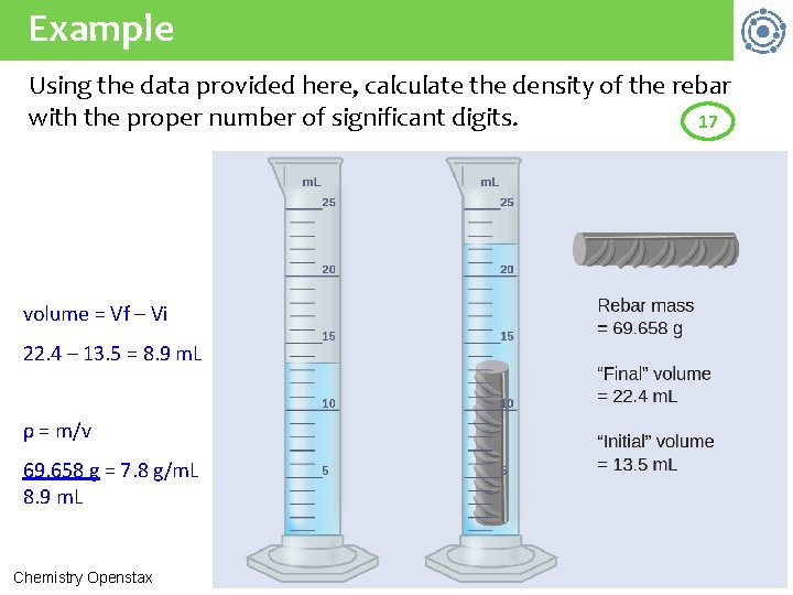 Example Using the data provided here, calculate the density of the rebar with the