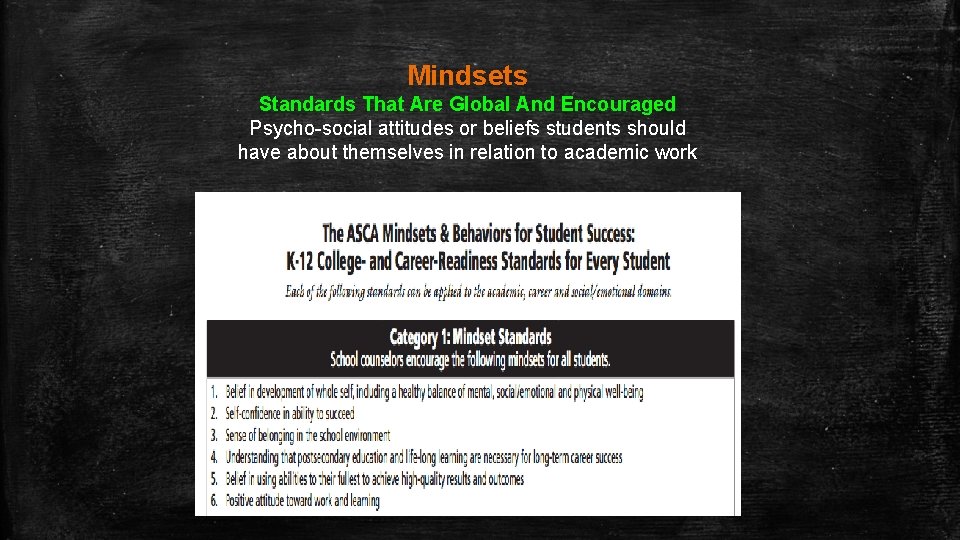 Mindsets Standards That Are Global And Encouraged Psycho-social attitudes or beliefs students should have