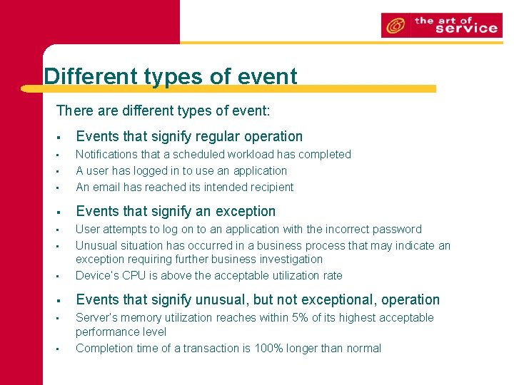 Different types of event There are different types of event: § Events that signify Different types of event There are different types of event: § Events that signify