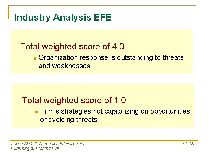 Industry Analysis EFE Total weighted score of 4. 0 n Organization response is outstanding