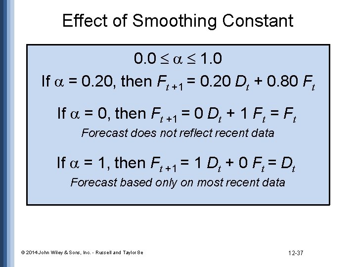 Effect of Smoothing Constant 0. 0 1. 0 If = 0. 20, then Ft