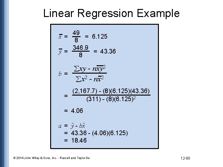 Linear Regression Example 49 = 6. 125 8 346. 9 y= = 43. 36
