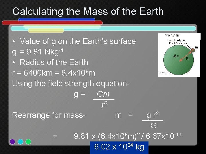 Calculating the Mass of the Earth • Value of g on the Earth’s surface