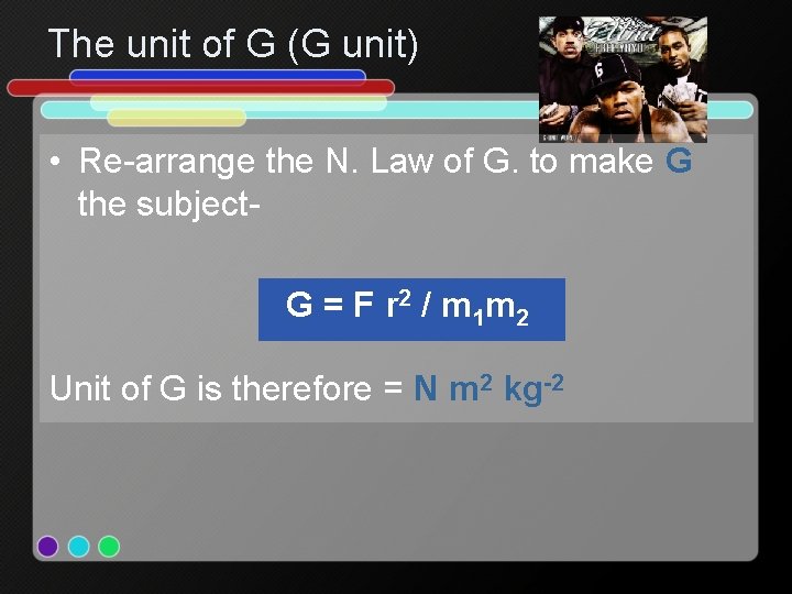 The unit of G (G unit) • Re-arrange the N. Law of G. to