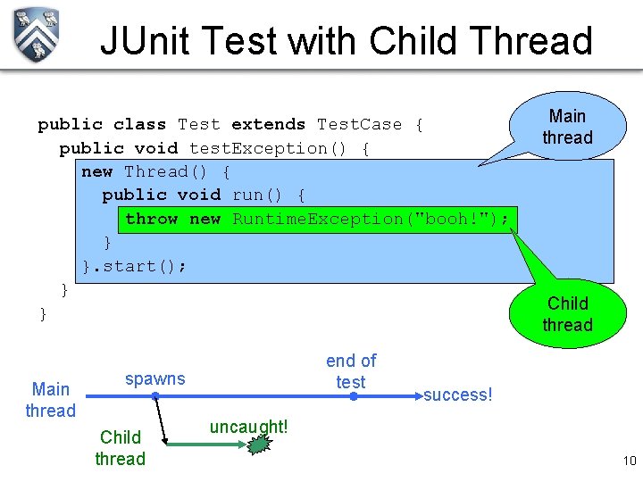 JUnit Test with Child Thread public class Test extends Test. Case { public void