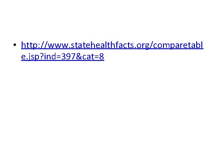  • http: //www. statehealthfacts. org/comparetabl e. jsp? ind=397&cat=8 