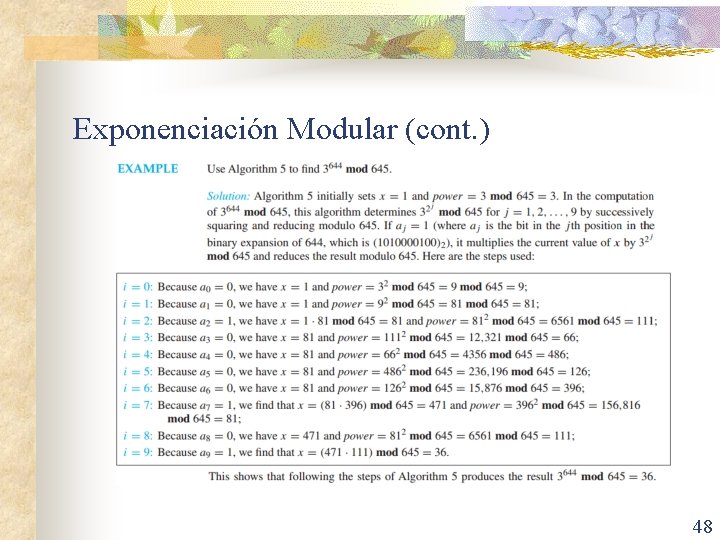 Exponenciación Modular (cont. ) 48 