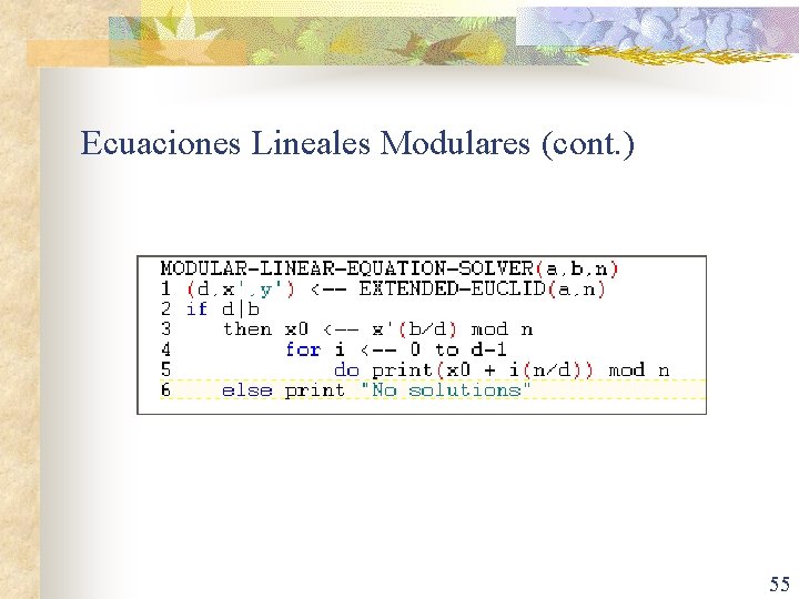 Ecuaciones Lineales Modulares (cont. ) 55 