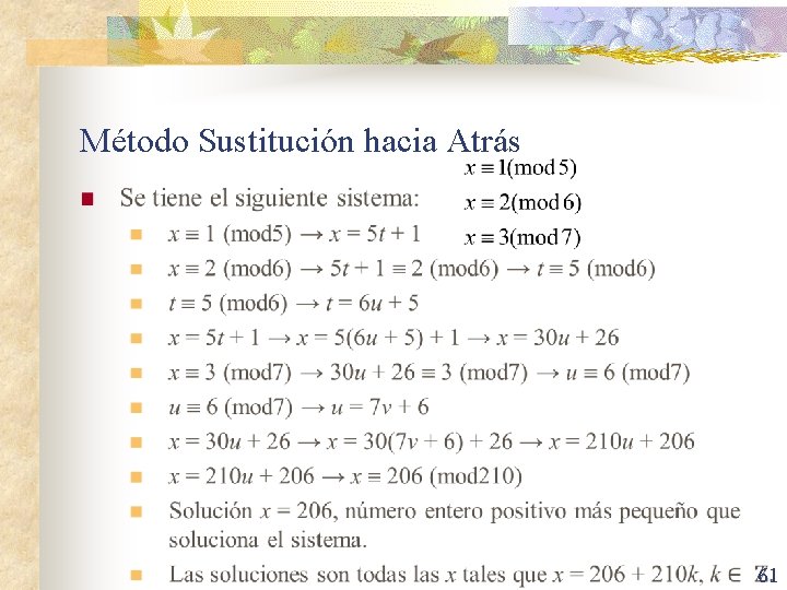 Método Sustitución hacia Atrás n 61 