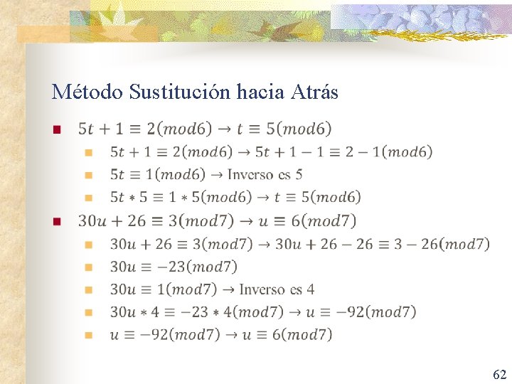 Método Sustitución hacia Atrás n 62 