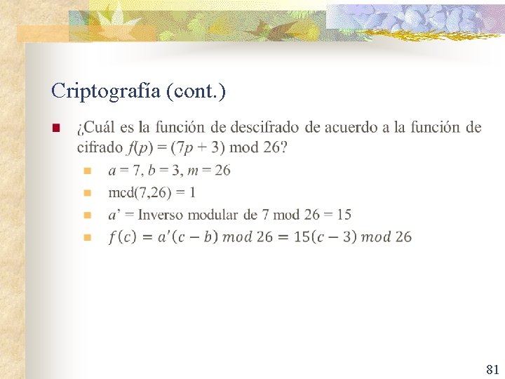 Criptografía (cont. ) n 81 