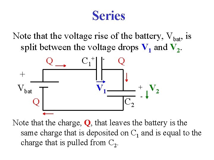 Series Note that the voltage rise of the battery, Vbat, is split between the