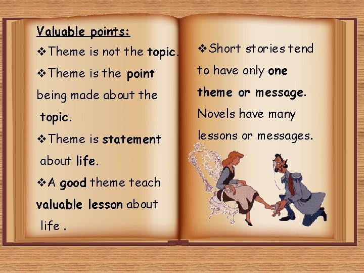 Valuable points: v. Theme is not the topic. v. Short stories tend v. Theme