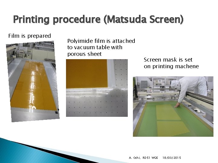 Printing procedure (Matsuda Screen) Film is prepared Polyimide film is attached to vacuum table