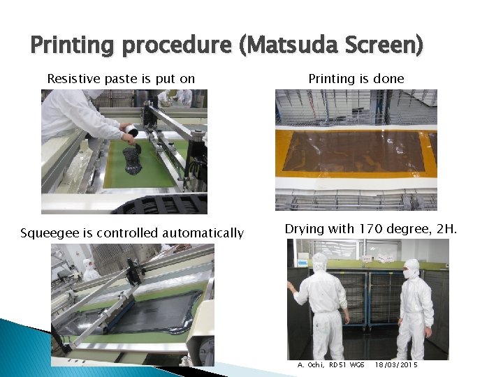 Printing procedure (Matsuda Screen) Resistive paste is put on Squeegee is controlled automatically Printing
