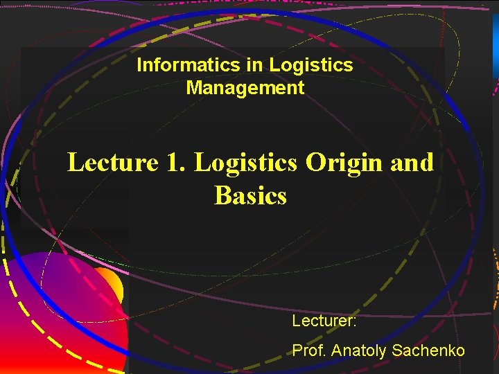 2 Informatics in Logistics Management Lecture 1. Logistics Origin and Basics Lecturer: Prof. Anatoly