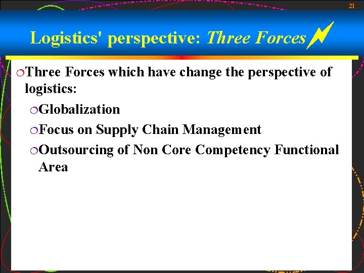 21 Logistics' perspective: Three Forces ¦Three Forces which have change the perspective of logistics: