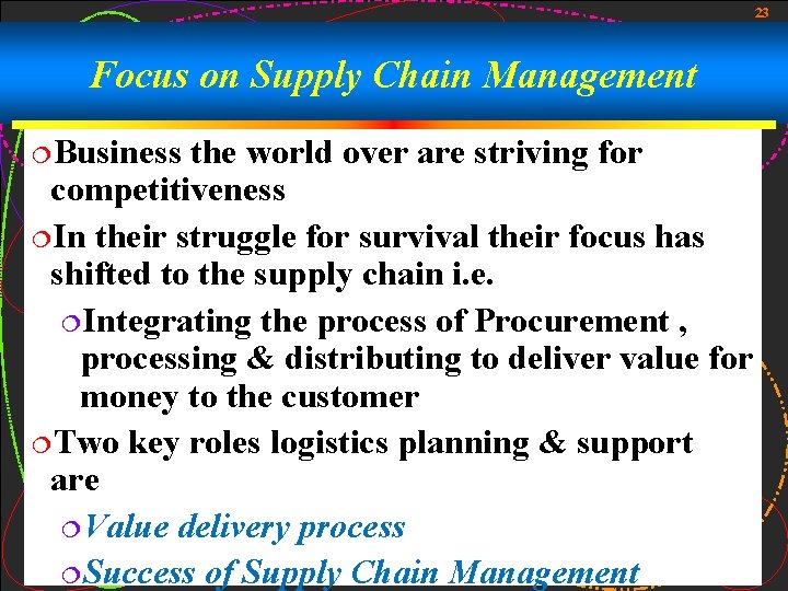 23 Focus on Supply Chain Management ¦Business the world over are striving for competitiveness