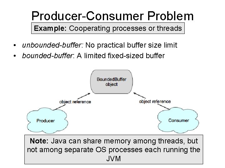 Producer-Consumer Problem Example: Cooperating processes or threads • unbounded-buffer: No practical buffer size limit