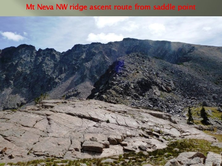 Mt Neva NW ridge ascent route from saddle point 