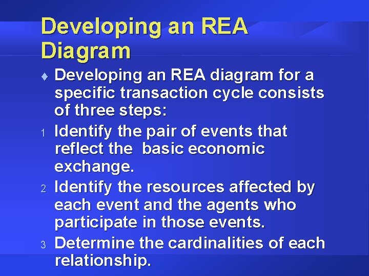 Developing an REA Diagram t 1 2 3 Developing an REA diagram for a