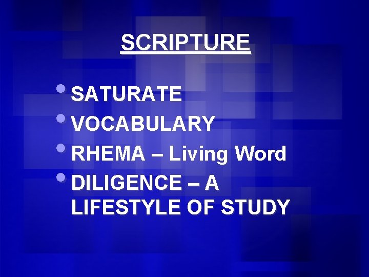 SCRIPTURE • SATURATE • VOCABULARY • RHEMA – Living Word • DILIGENCE – A