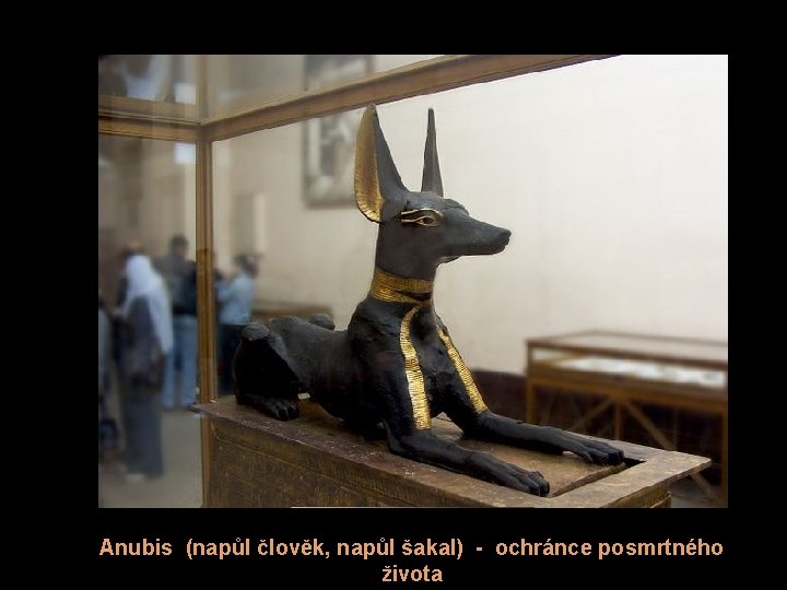 Anubis (napůl člověk, napůl šakal) - ochránce posmrtného života 