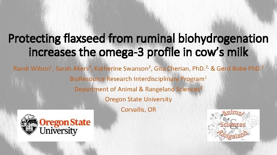 Protecting flaxseed from ruminal biohydrogenation increases the omega-3 profile in cow’s milk Randi Wilson