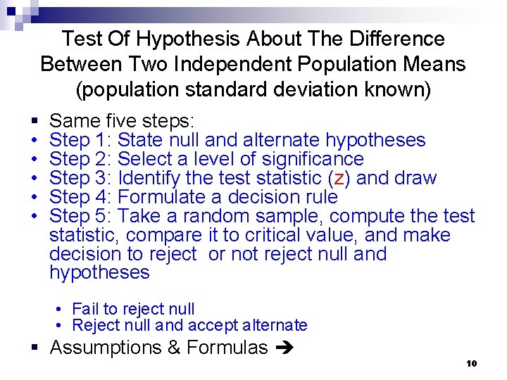 Test Of Hypothesis About The Difference Between Two Independent Population Means (population standard deviation