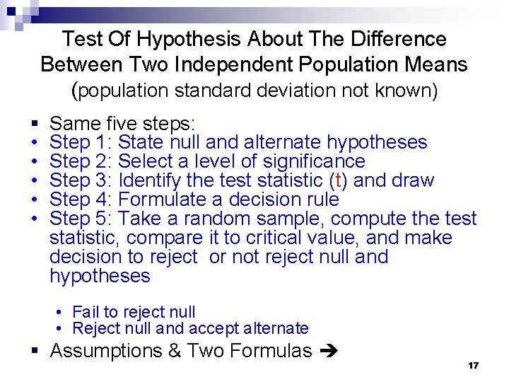 Test Of Hypothesis About The Difference Between Two Independent Population Means (population standard deviation