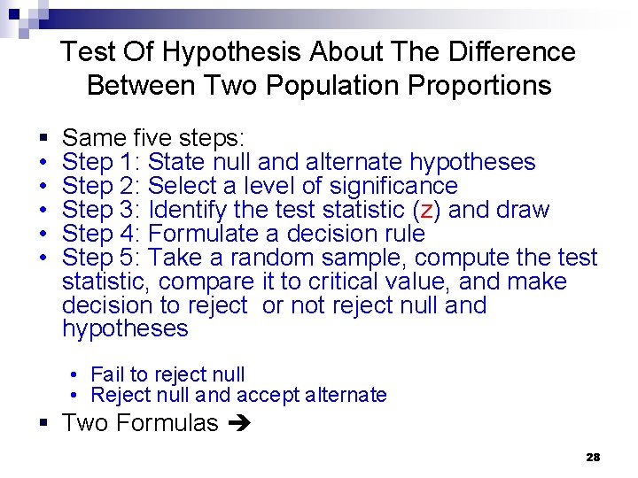 Test Of Hypothesis About The Difference Between Two Population Proportions § • • •