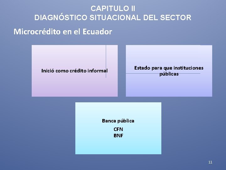 CAPITULO II DIAGNÓSTICO SITUACIONAL DEL SECTOR Microcrédito en el Ecuador Estado para que instituciones