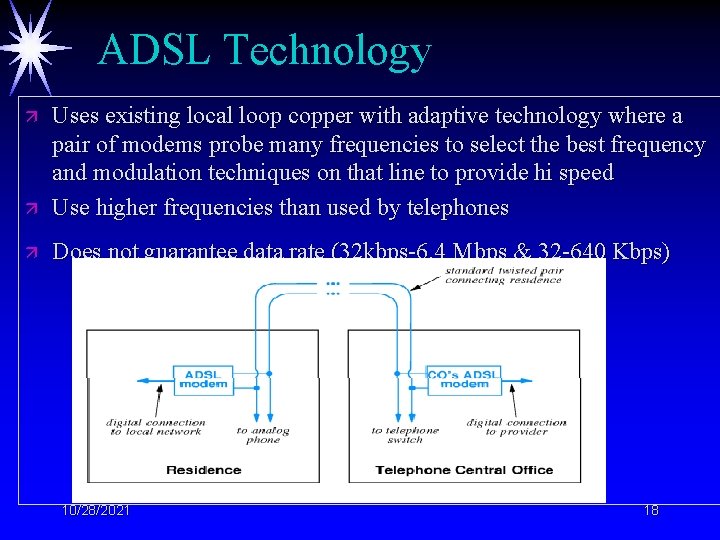 ADSL Technology ä Uses existing local loop copper with adaptive technology where a pair