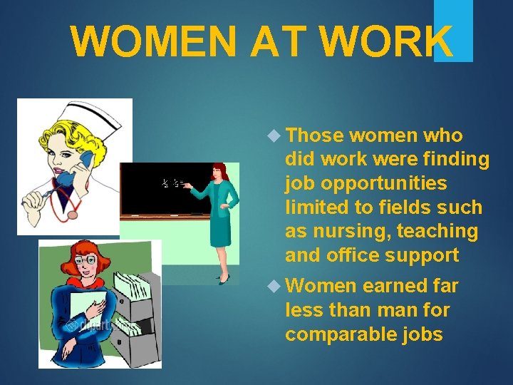 WOMEN AT WORK Those women who did work were finding job opportunities limited to