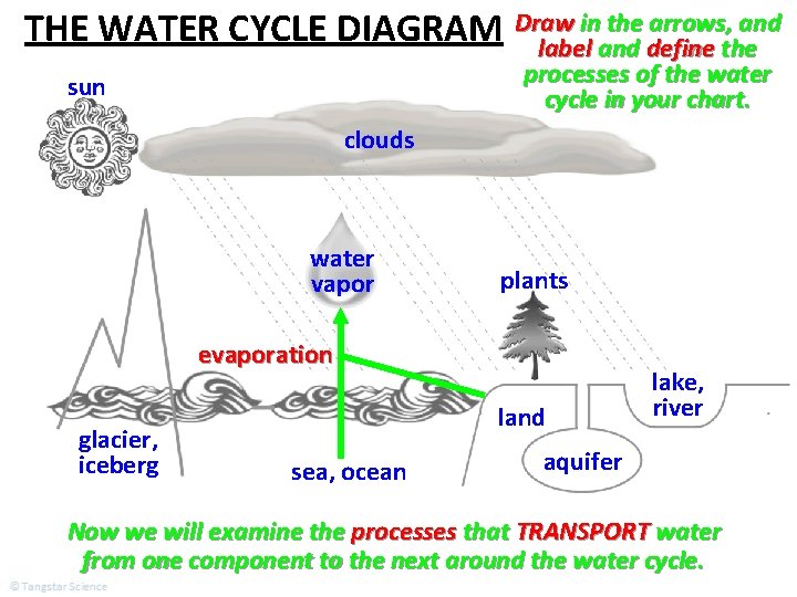 in the arrows, and THE WATER CYCLE DIAGRAM Draw label and define the processes