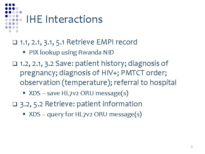IHE Interactions q 1. 1, 2. 1, 3. 1, 5. 1 Retrieve EMPI record