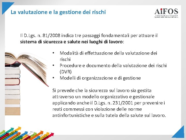 La valutazione e la gestione dei rischi Il D. Lgs. n. 81/2008 indica tre