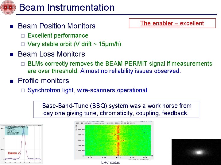 Beam Instrumentation n The enabler – excellent Beam Position Monitors Excellent performance ¨ Very