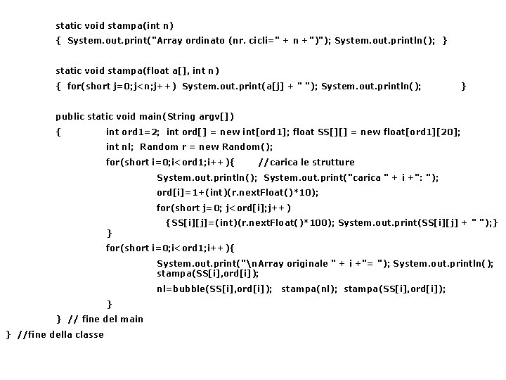 static void stampa(int n) { System. out. print("Array ordinato (nr. cicli=" + n +")");