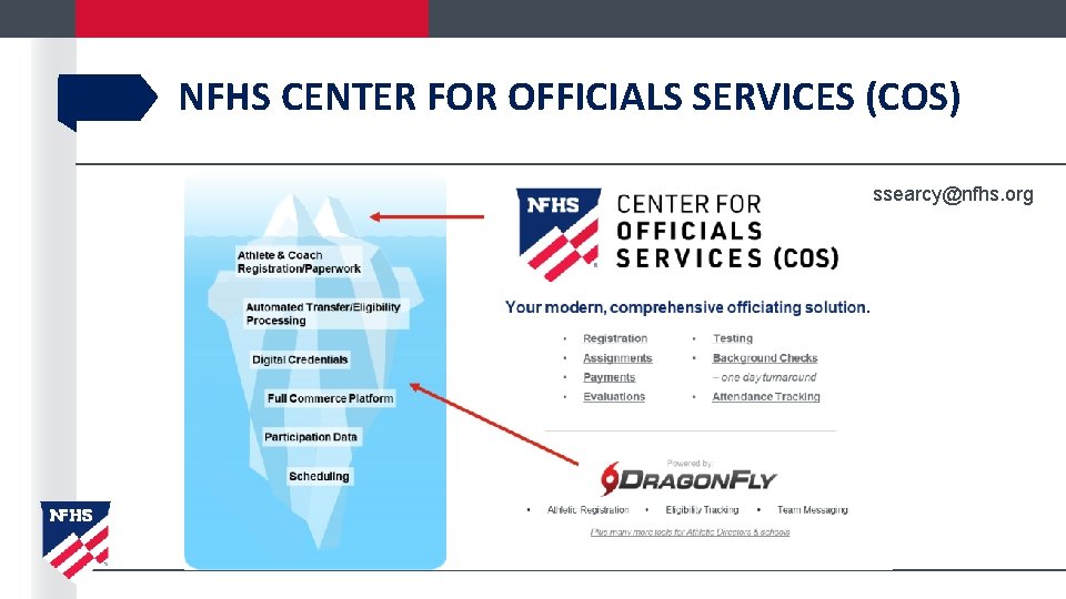 NFHS CENTER FOR OFFICIALS SERVICES (COS) ssearcy@nfhs. org NFHS CENTER FOR OFFICIALS SERVICES (COS) ssearcy@nfhs. org