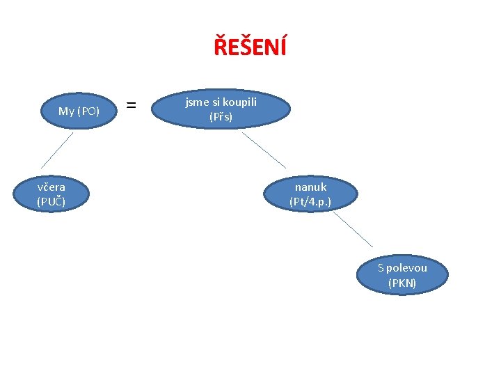 ŘEŠENÍ My (PO) včera (PUČ) = jsme si koupili (Přs) nanuk (Pt/4. p. )