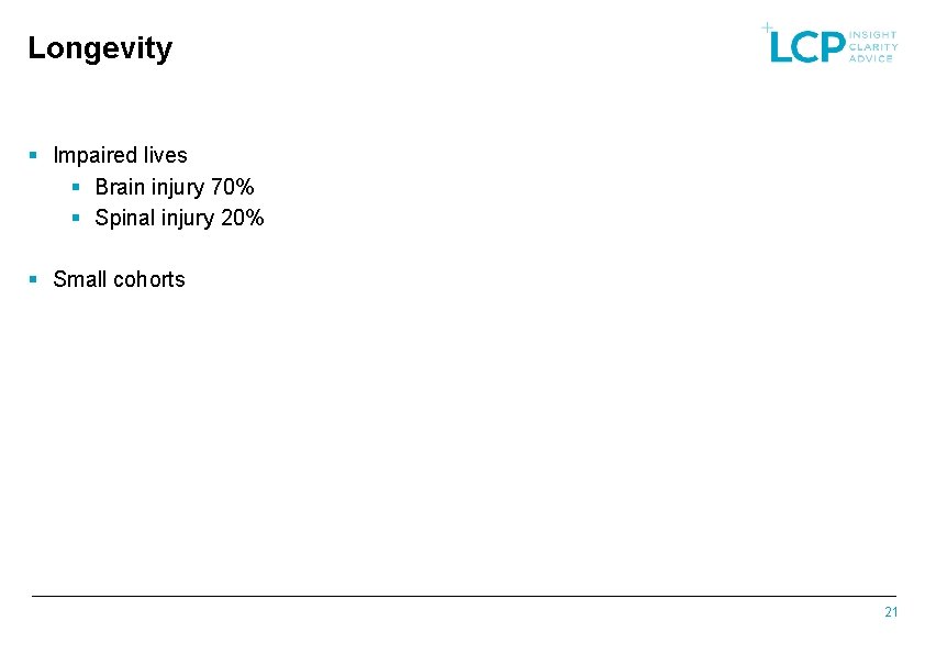 Longevity § Impaired lives § Brain injury 70% § Spinal injury 20% § Small