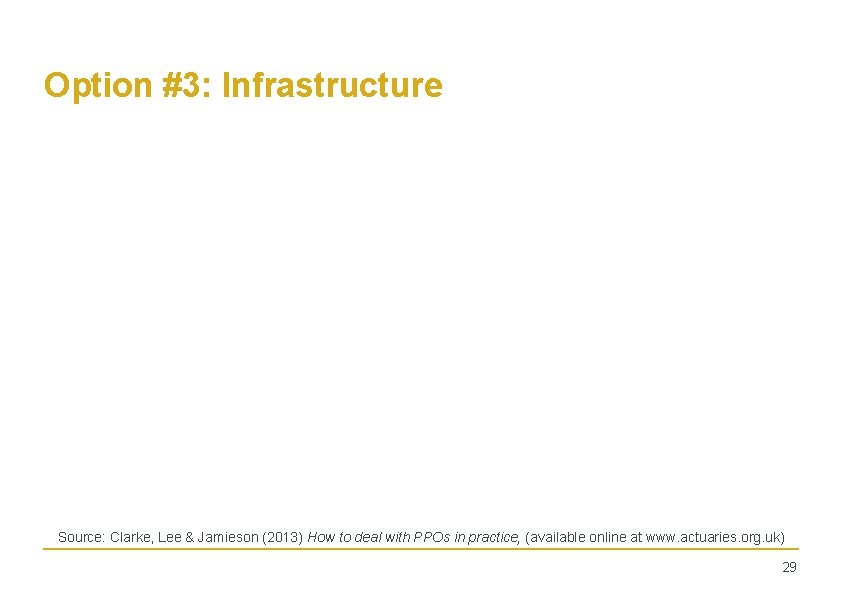 Option #3: Infrastructure Source: Clarke, Lee & Jamieson (2013) How to deal with PPOs