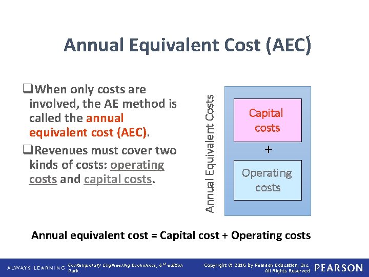 q. When only costs are involved, the AE method is called the annual equivalent