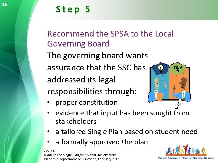 19 Step 5 Recommend the SPSA to the Local Governing Board The governing board