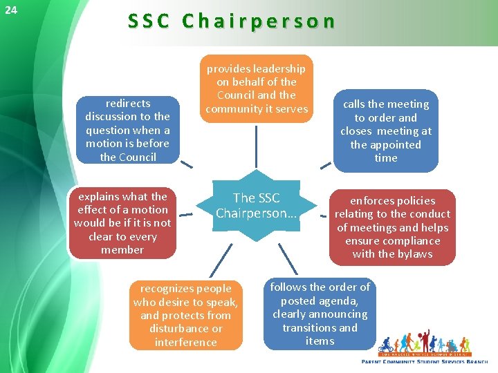 24 SSC Chairperson redirects discussion to the question when a motion is before the