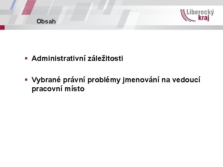 Obsah § Administrativní záležitosti § Vybrané právní problémy jmenování na vedoucí pracovní místo 