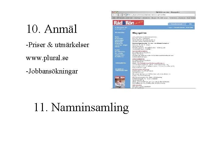 10. Anmäl -Priser & utmärkelser www. plural. se -Jobbansökningar 11. Namninsamling 