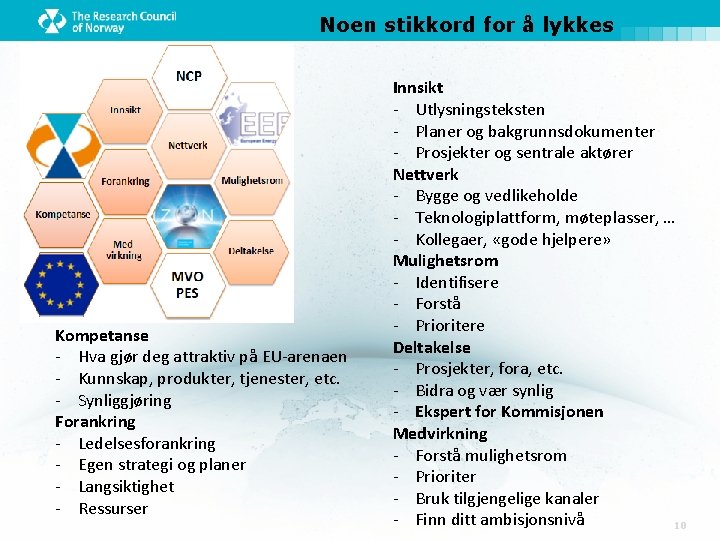 Noen stikkord for å lykkes Kompetanse - Hva gjør deg attraktiv på EU-arenaen -