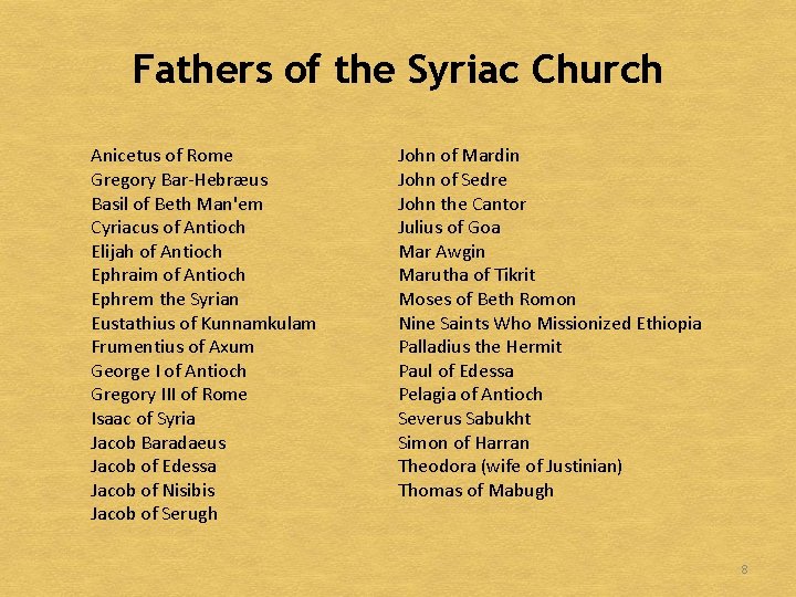 Fathers of the Syriac Church Anicetus of Rome Gregory Bar-Hebræus Basil of Beth Man'em